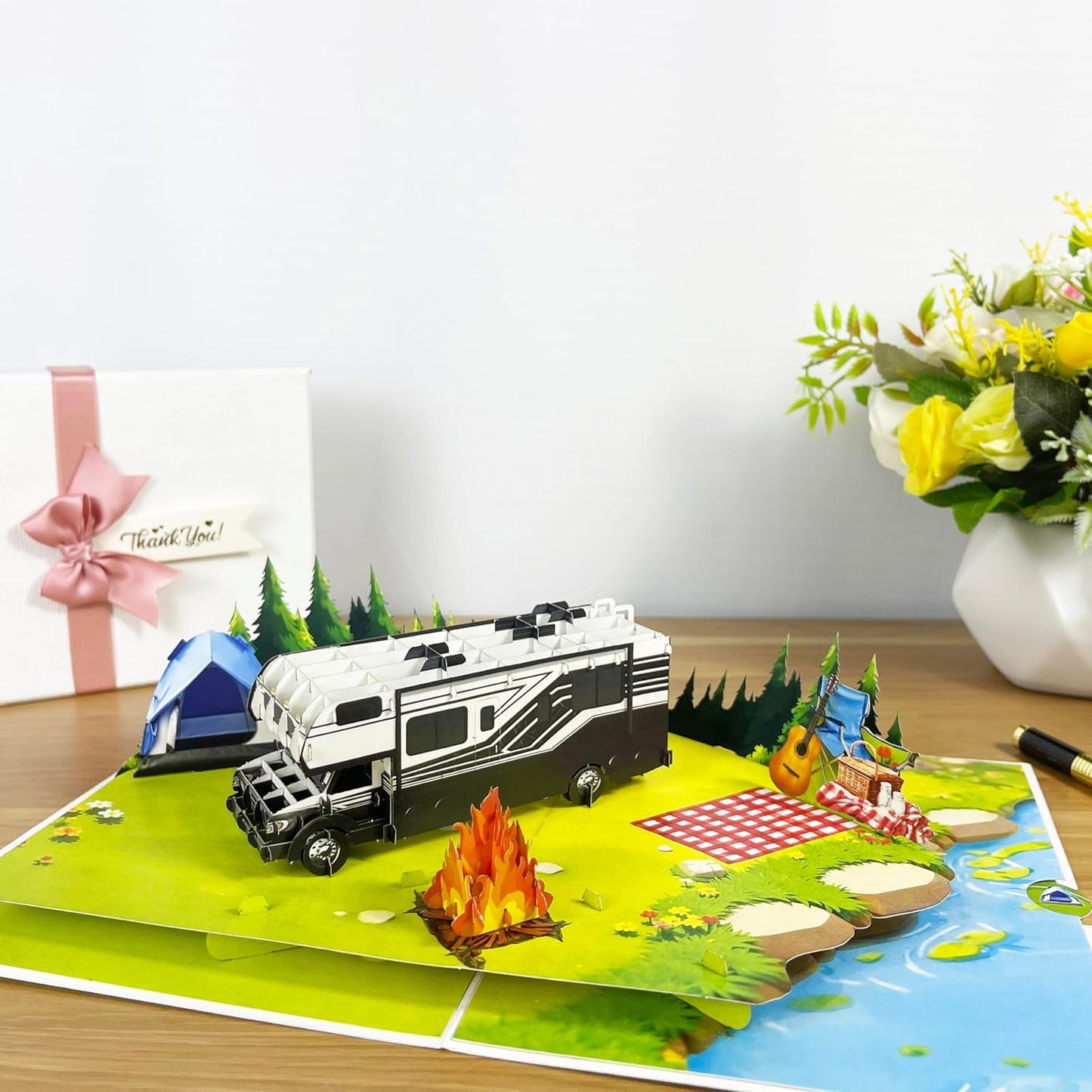 3D Camping Popup Card - Handmade Outdoor Paper Art for Birthday, Anniversary, Christmas, Father’s Day - Greeting Card Gift for Him, Her, Dad, Son, Husband, Wife, Camper, Adventure Lover