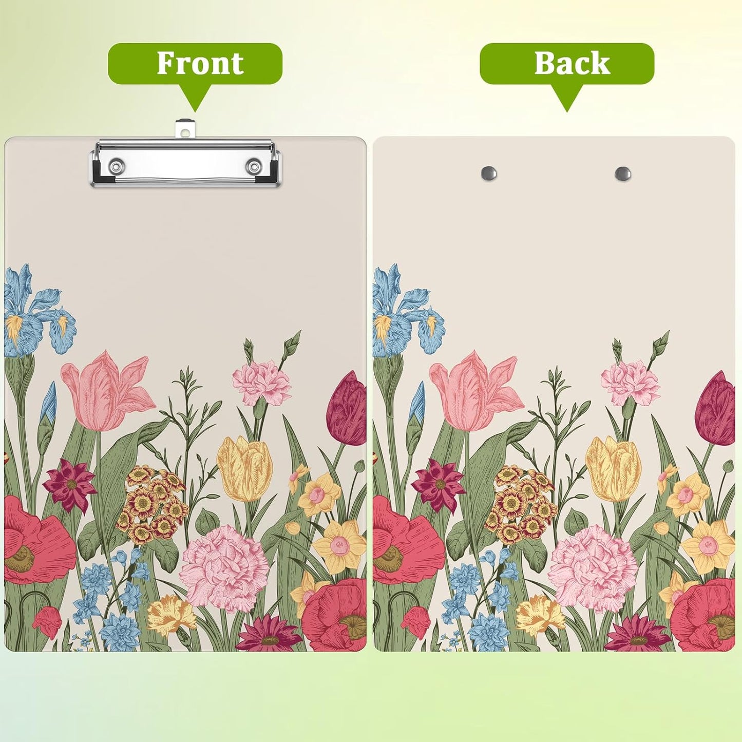Spring Flowers Clipboard,Decorative Acrylic Clipboard with Low Profile Metal Clip for Office,School,Teachers,Students Standard Letter Size 9x12.5