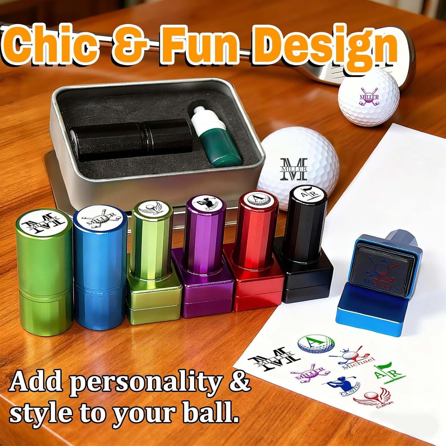 ONFAON Custom Golf Ball Stamp, Personalized Name Golf Ball Marker Stamp with Monogram Logo, Reusable Inking Customized Golf Stamper Accessories Gifts for Golfers