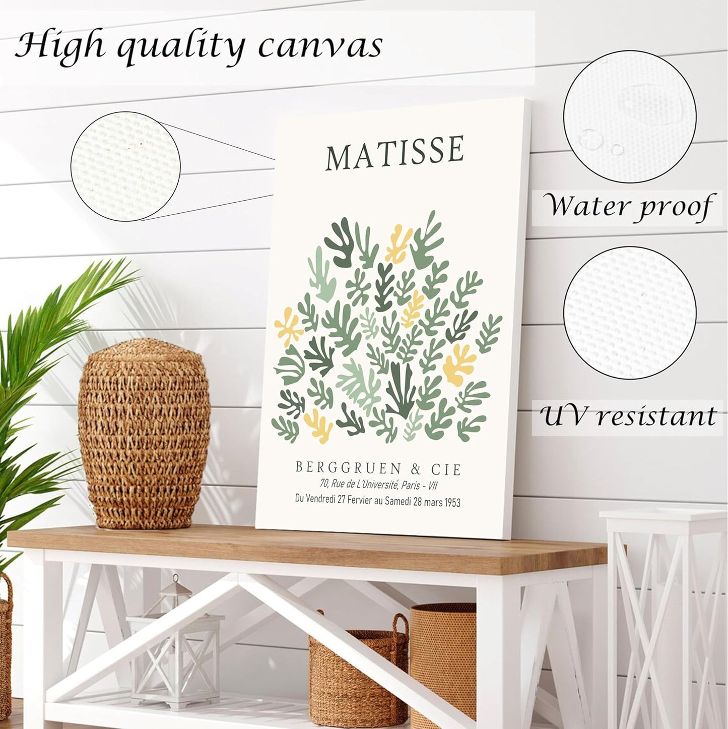 Induslyfe Framed Green Wall Art Canvas Decor Set of 3, Matisse Wall Art Framed Prints Posters Mid Century Modern Art, Aesthetic Floral Botanical wall art for bedroom, living room bathroom 12x16