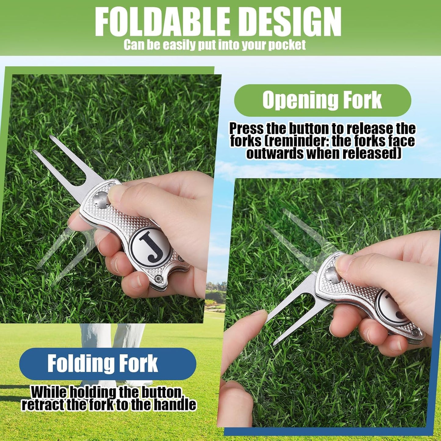 Golf Divot Repair Tool with Letter Custom Monogrammed Initial Ball Marker Divot Tool Foldable Metal with Magnetic Putt Alignment Golf Gifts for Men Father Golfer Christmas