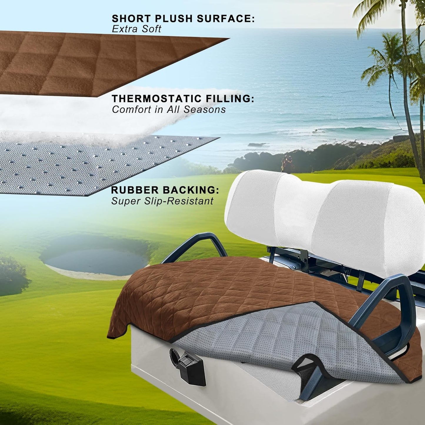 YOKYHOM Golf Cart Seat Covers, Golf Cart Seat Towel Blanket, Short Plush Surface, Soft and Comfortable, Suits EZGO, Yamaha, Club Car and Other 2-Seat Golf Carts, 51"x 30.5", Dark Brown