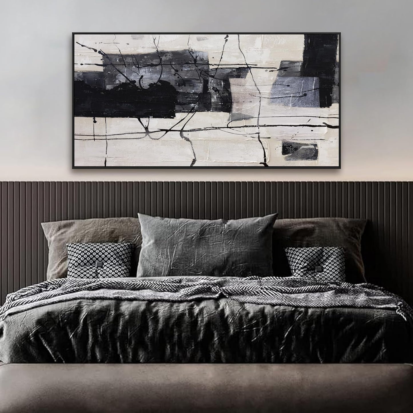 Black And White Abstract Wall Art Small Size Framed Home Artwork Decor Modern Minimalist Canvas Painting Living Room Decor For Bedroom Office Wall Decor 20"X40"