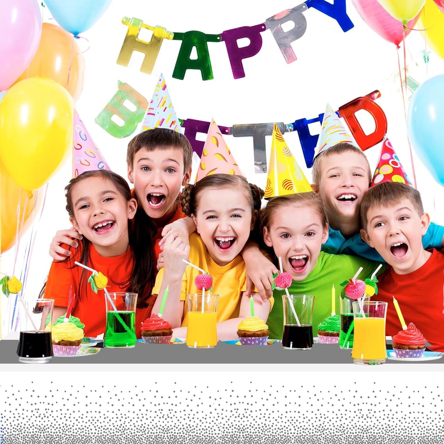 6 Pack Rectangle Plastic Dot Tablecloth Set, 54 X 108 Inch Plastic Table Cover, 12 x 108 Inch Satin Table Runners for Wedding Graduation Birthday New Year Party Decorations (White, Sliver)