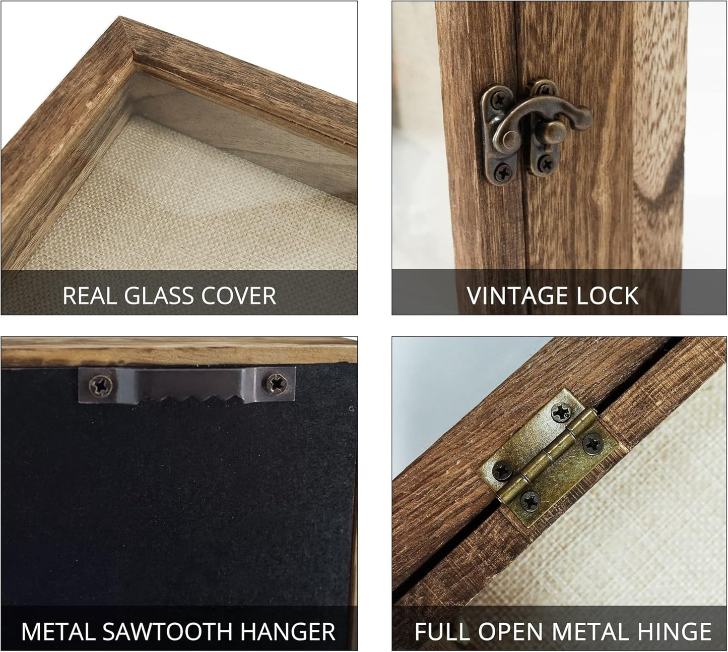 GraduatePro Shadow Box Frame 8x8 Display Case with Linen Back, Real Glass Window Door with Hinge, Picture Frame Wedding Bouquet Memorabilia Medals Photos Memory Box for Keepsakes, Carbonized Black