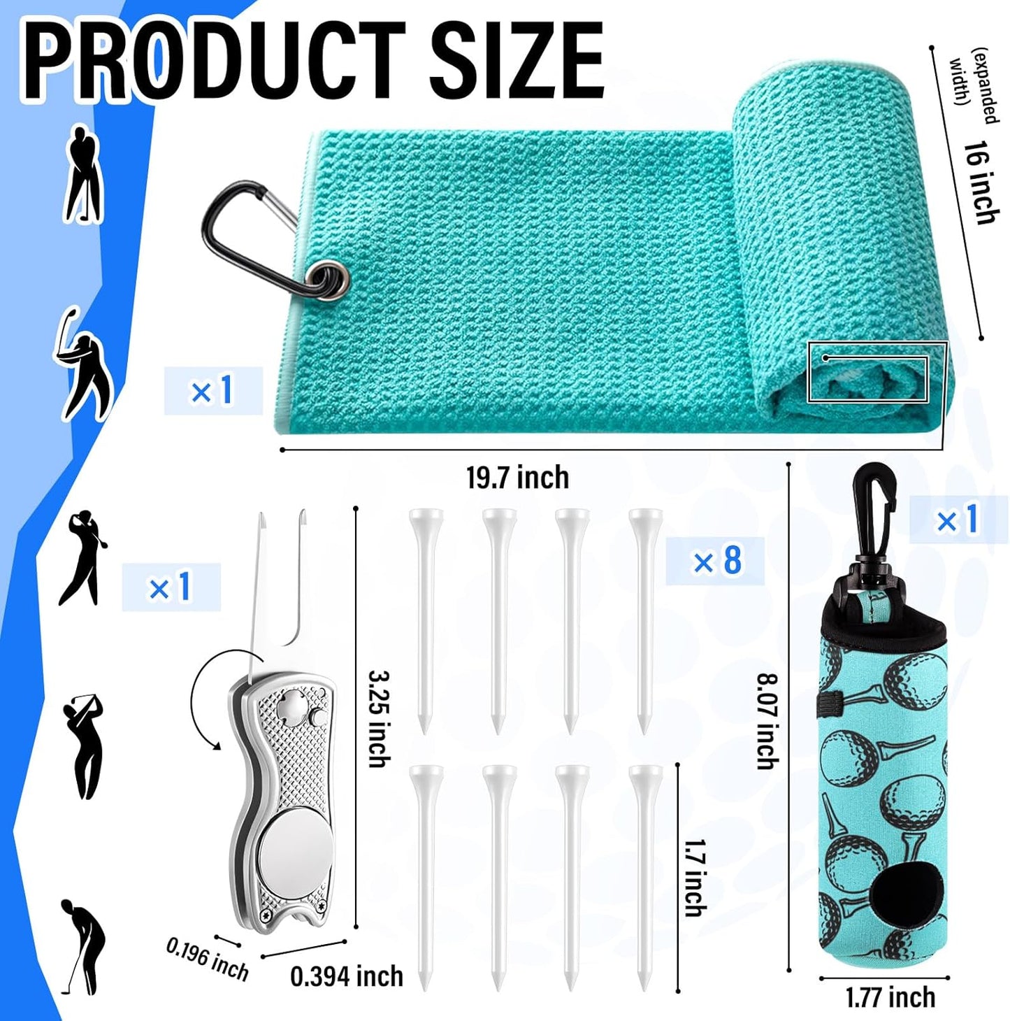 Liliful 12 Pcs Golf Accessories Kit, Include Golf Ball Bag with Hook Towel Tees Magnetic Ball Marker Divot Tool Cleaner Brush for Women Man Gifts