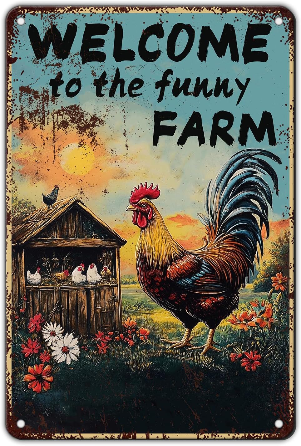 Vintage Chicken Coop Metal Signs Welcome To My Funny Farm Sign Retro Aluminum Sign For Home Garden Outdoor Yard Farmhouse 12x8 Inch