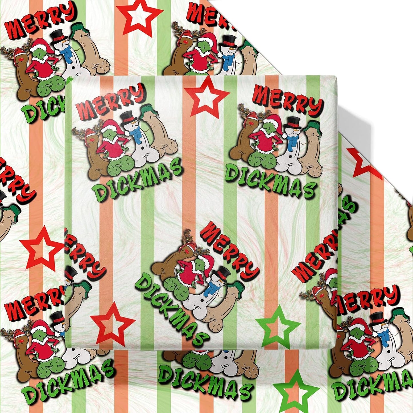 Dtiafu Funny Christmas Wrapping Paper Unique Dxxkmas Gift Wrap Paper Bulk Folded Flat Rude Shape for Women Men Adult Husband Wife Holiday Birthday (6 Pack)