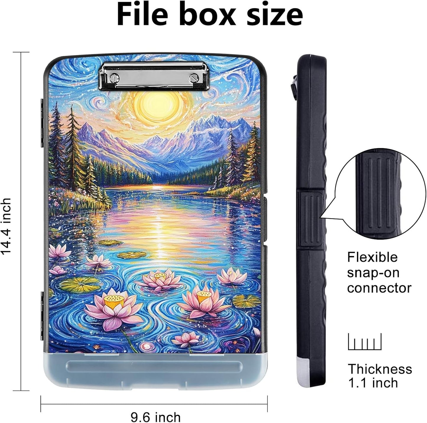 Clipboard with Storage - Large Capacity,Nursing Clipboard with Pen Holder,Heavy Duty,Plastic Side-Opening Folder for Teacher,Nurse - Lotus Sun Lake