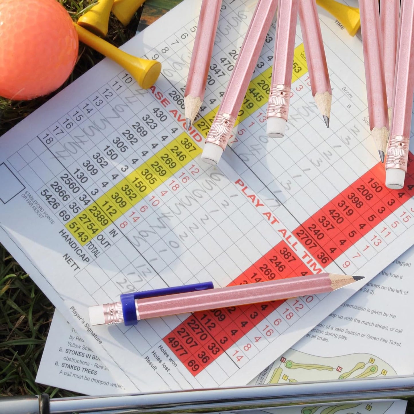 Outus 72 Pieces Golf Pencils Half Pencils with Eraser Mini Bulk Short #2 HB Pre Sharpened for Bridal Shower Wedding Office (Rose Gold)