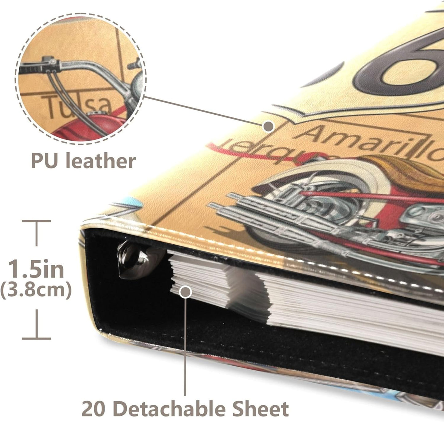 Fisyme Vintage Route 66 Photo Album Self Adhesive DIY Scrapbook Album for 2x3 4x6 5x7 6x8 Pictures 20 Pages Memory Book for Family Wedding