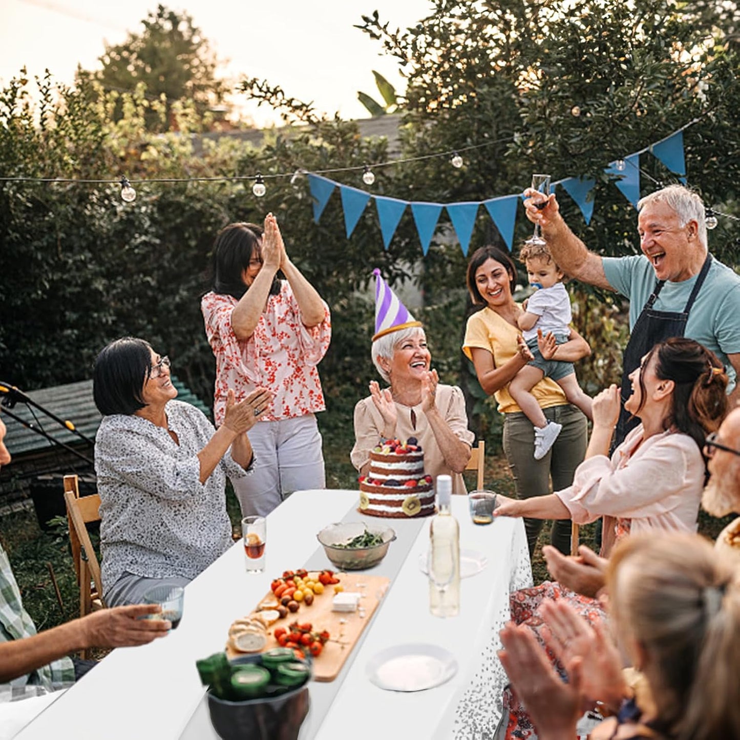 16 Packs Plastic Table Cloth Rectangle Table Disposable and Satin Table Runner, White and Silver Tablecloth Table Runner Cover for Christmas New Year Birthday Wedding Anniversary Party Decorations
