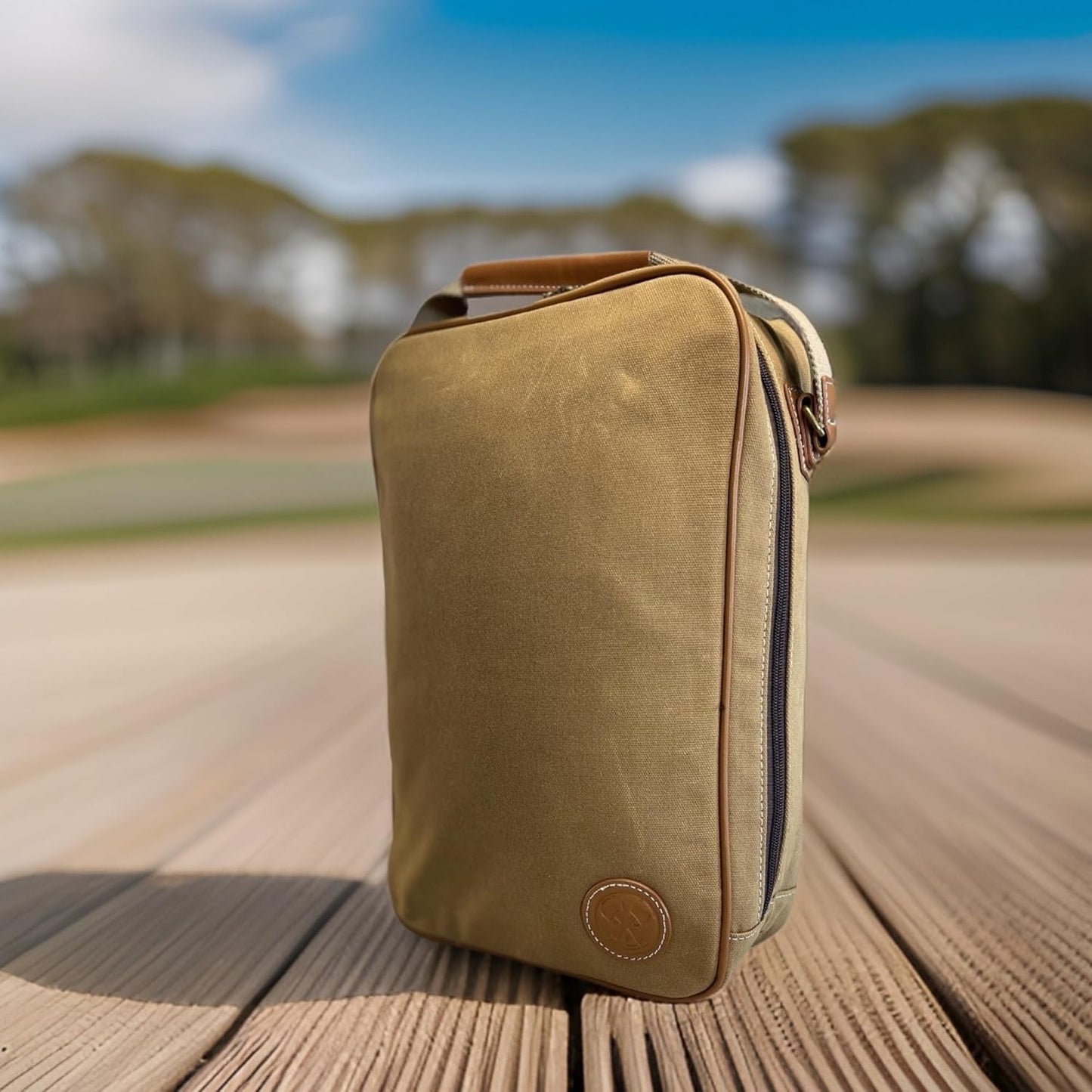 Lumberjack Plaid Golf Shoe Bag - Canvas and Leather, Large Travel Organizer for Men and Women, Breathable Sneaker Carrier