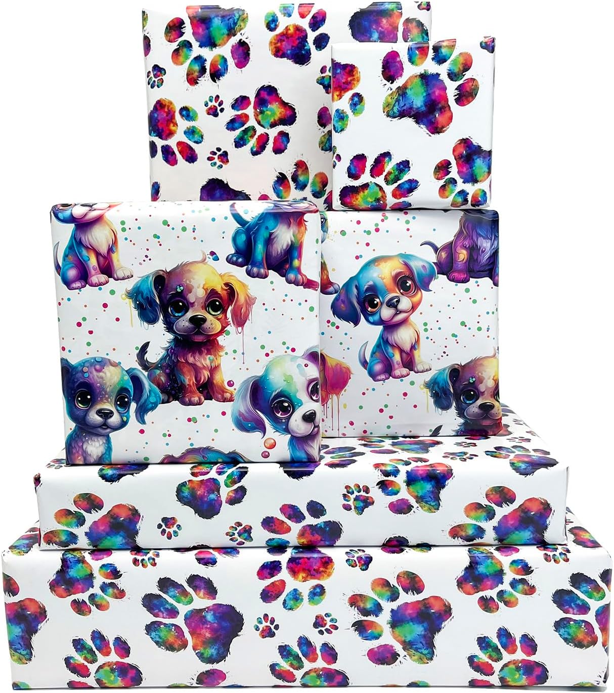 Dtiafu Dog Wrapping Paper - Colorful Paw Wrapping Paper for Boys Girls Kids Birthday Baby Shower Holiday - 20 X 28inch Per Sheet(8 Sheet Folded Flat)