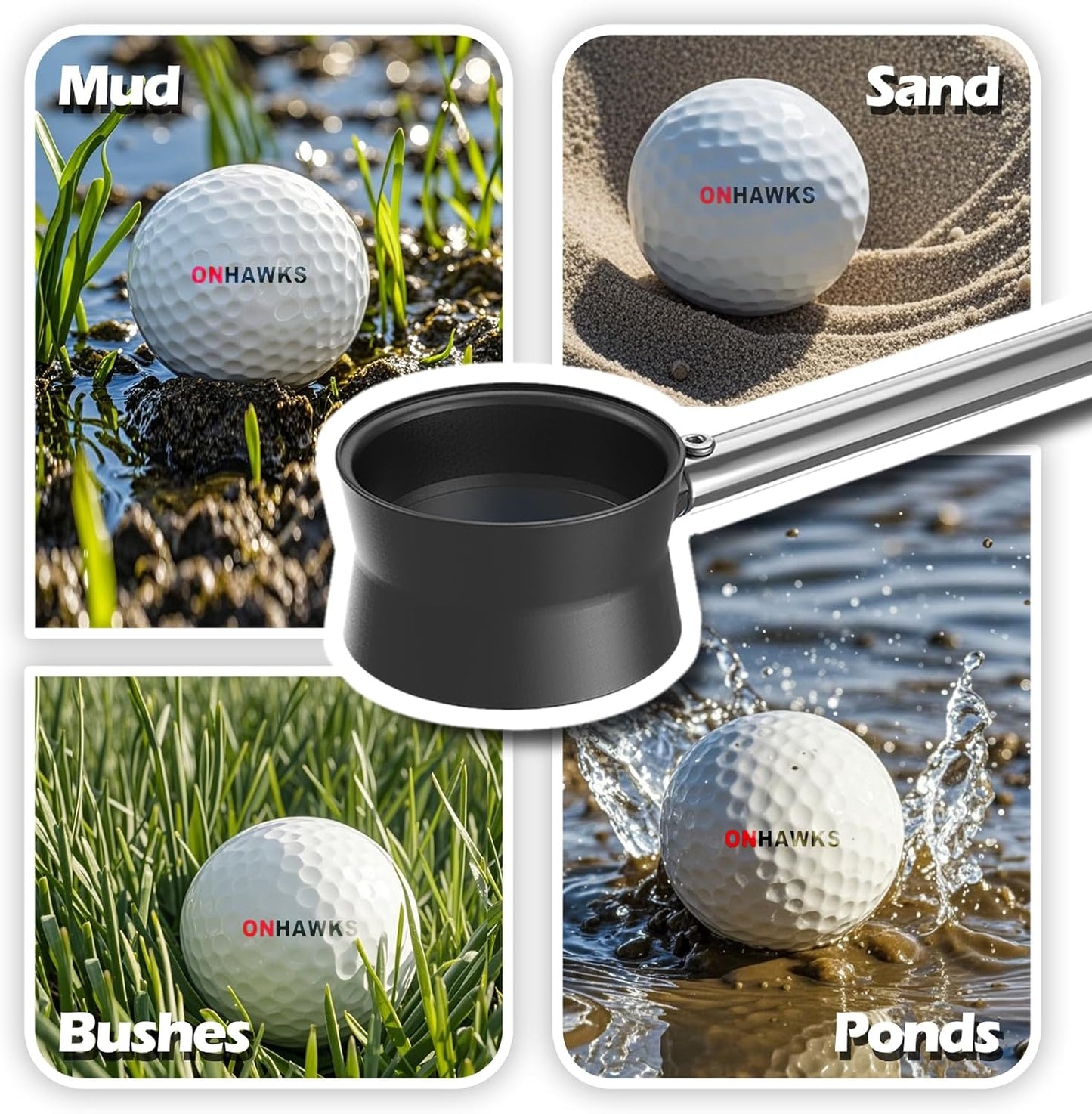 Golf Ball Retriever for Water,Telescopic 12Ft/9Ft Stainless Steel Shaft Two-Sided Easy Pick Up Balls,Unbreakable Head Retriever Tool Golf Accessories Golf Gift for Men