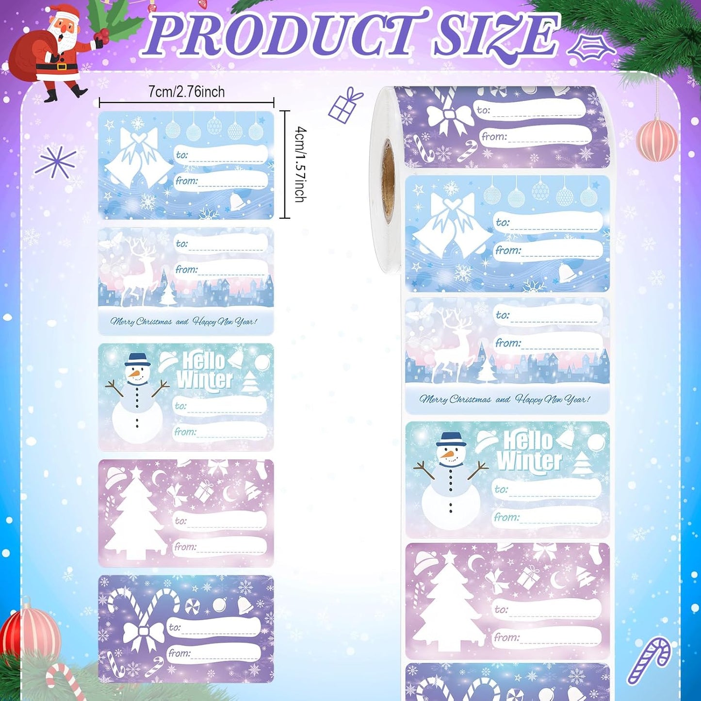 Outus 500 Pieces Christmas Tags Self Adhesive Gift Tags for Xmas Presents Christmas Name Labels Stickers for Wrapping Paper Festival Birthday Holiday Decor(Warm Style,2.76 x 1.57 Inch)