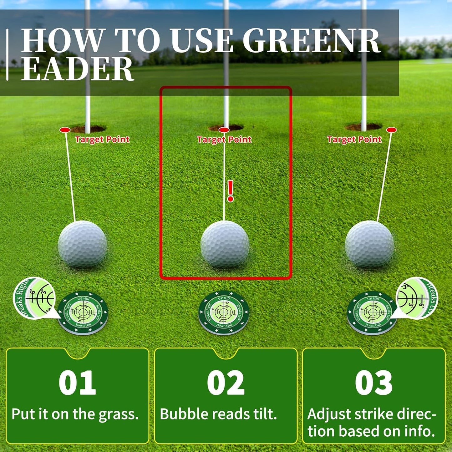 Golf Green Reader, 2 Pack Golf Ball Marker Hat Clip with High Precision Horizontal Bubble, Putting Training Aid Golf Accessories Tool Gift for Men Women