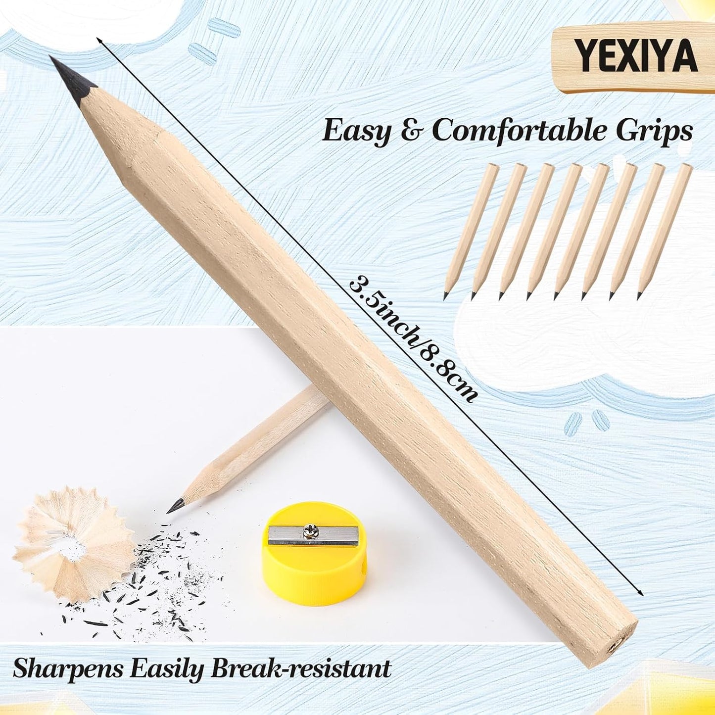 Yexiya Golf Pencils Bulk Half 2 HB 3.5 Pre Sharpened Hexagonal Yellow Wood Mini Pencils for Party Favors Kids School Classroom Office Supplies(80 Pcs)