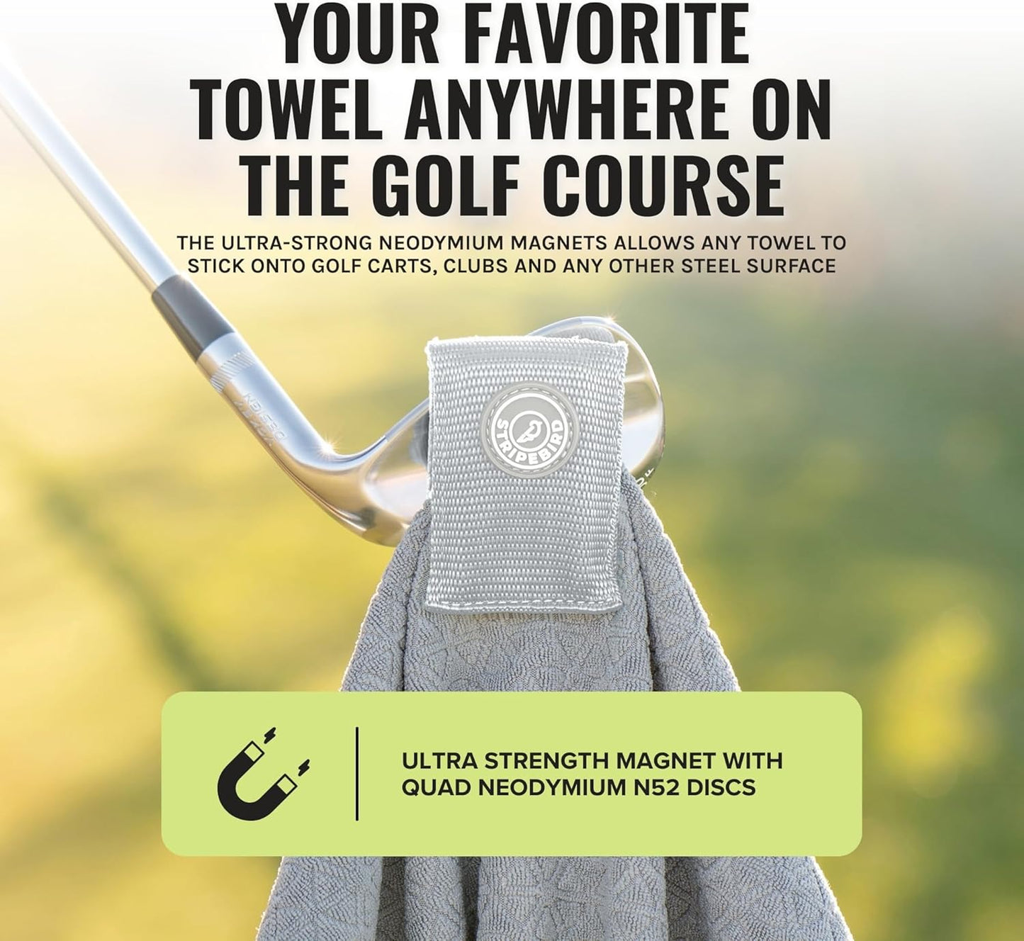 Stripebird - Magnetic Clip for Any Towel (Gray) - Highest Strength Magnet for Magnetic Golf Towel - Removable from Towels - Magnet Golf Towel - Magnetic Golf Towels for Men