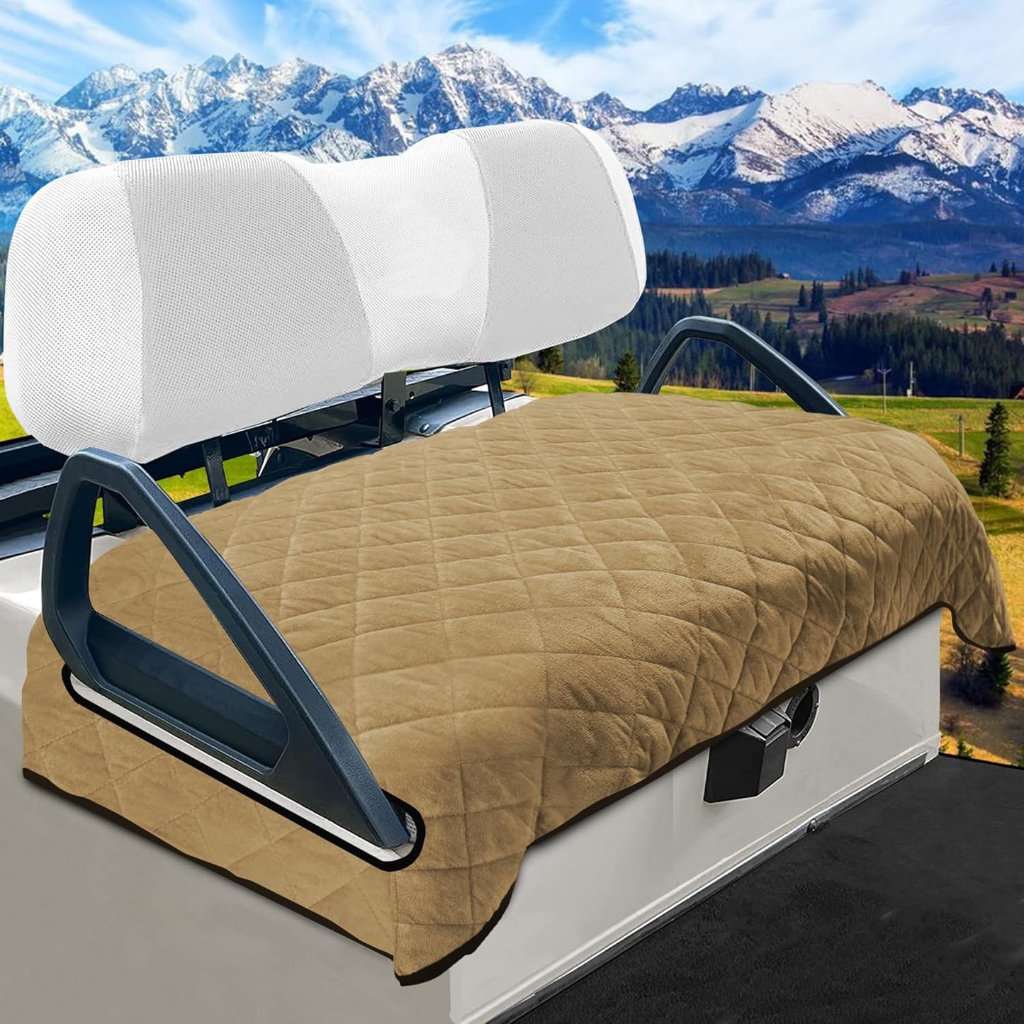 YOKYHOM Golf Cart Seat Covers for Winter, Golf Cart Seat Towel Blanket, Short Plush Surface, Stay Warm and Comfortable, Suits EZGO, Yamaha, Club Car and Other 2-Seat Golf Carts, 51"x 30.5", Brown