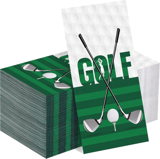 100 Pieces Golf Napkins Disposable Golf Themed Party Napkins 7.8 x 4.3 Inch Golfing Paper Cocktail Napkins Hole in One First Birthday Supplies for Golf Sports Birthday Party Decorations