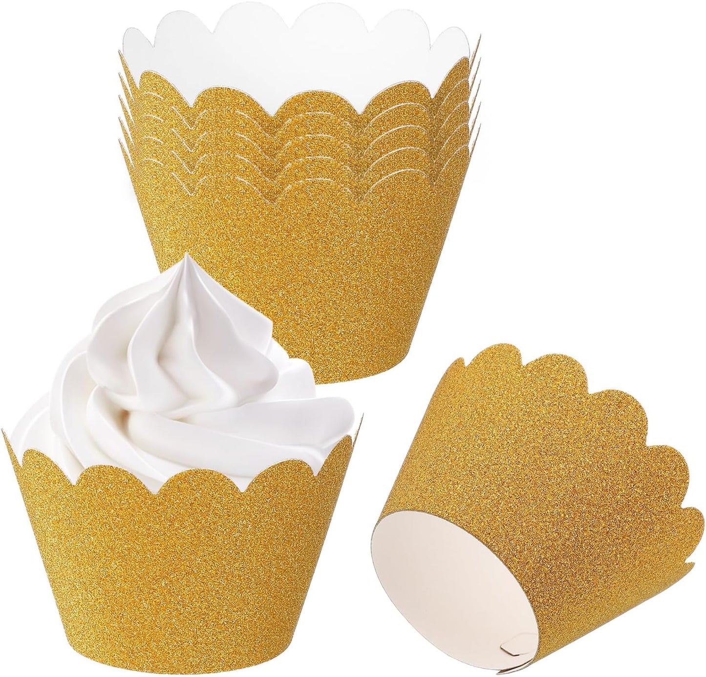 PATIKIL Cupcake Wrappers Paper, 50 Pack Baking Cups Standard Wave Decoration for Anniversary Birthday Weddings and Parties, Light Gold