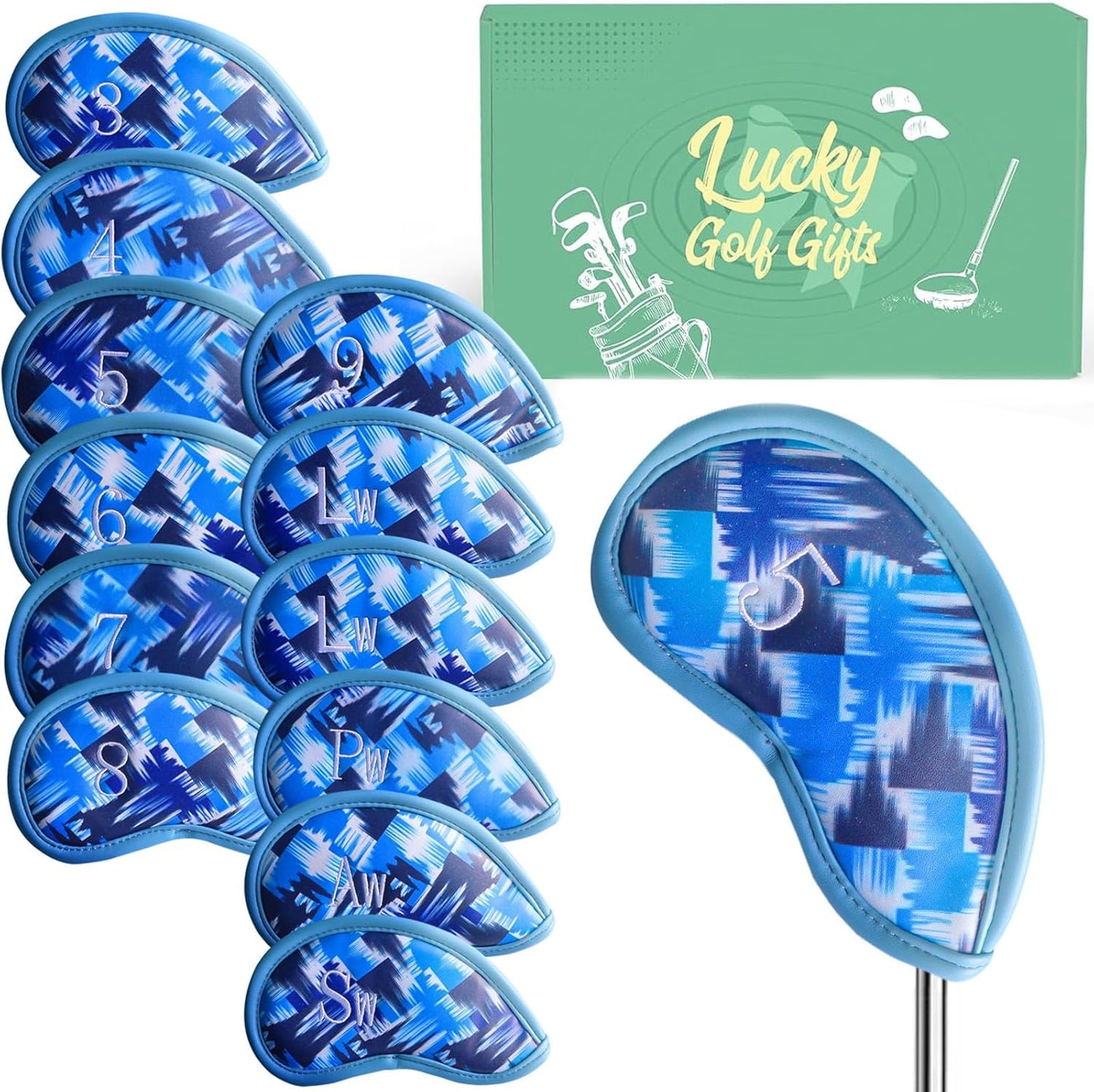 Golf Club Covers Iron Value 12 Pack Stylish Synthetic Leather Headcover, Embroidery Numbers Head Covers Universal Protector Fit Main Iron Wedge Clubs, Accessories Travel for Men Women