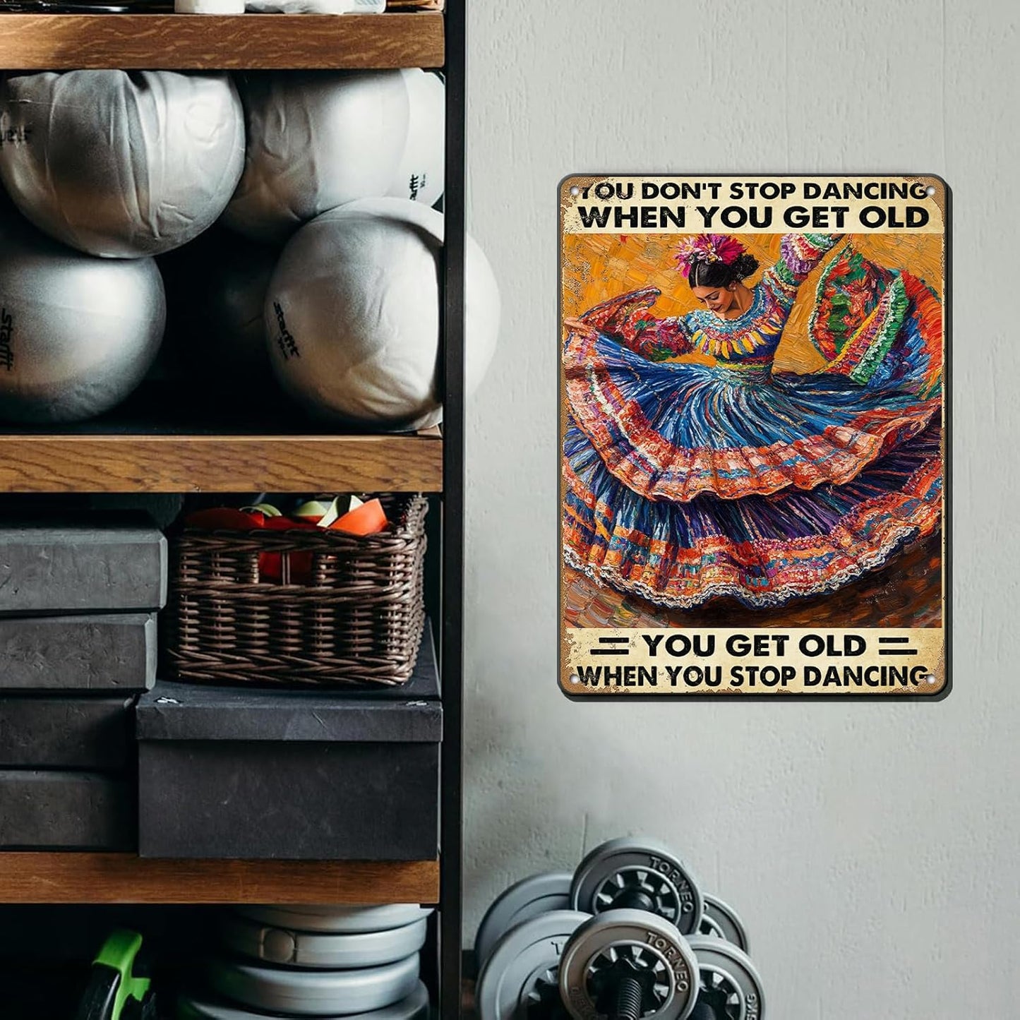 Vintage Tin Metal Poster Sign Mexican Dancing You Don't Stop Dancing When You Get Old Retro Wall Art Decor Iron Painting for Home Kitchen Cafe Pub 12x16 Inch