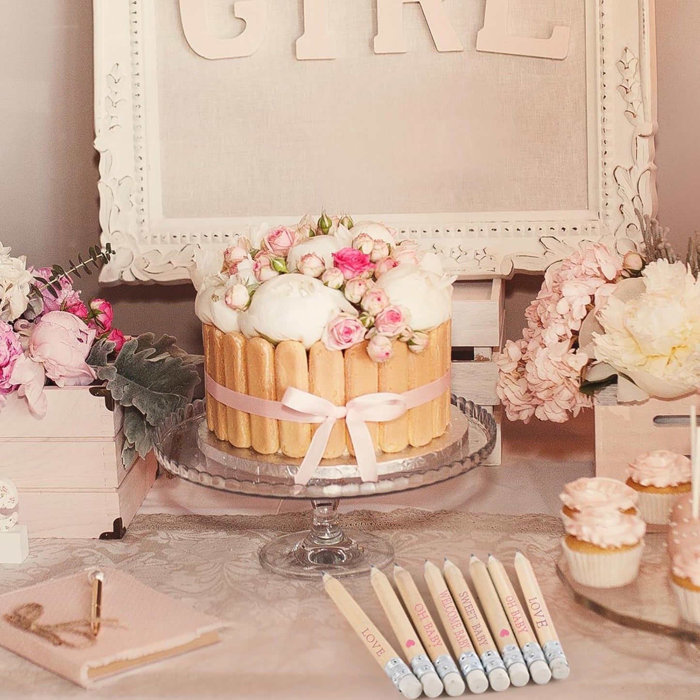 100 Sets Pink Baby Shower Pencils Gifts Bulk for Guest Golf Half Pencils Baby Shower Game Sharpened Mini Pencil with Eraser It's A Girl Gender Reveal Party Favors