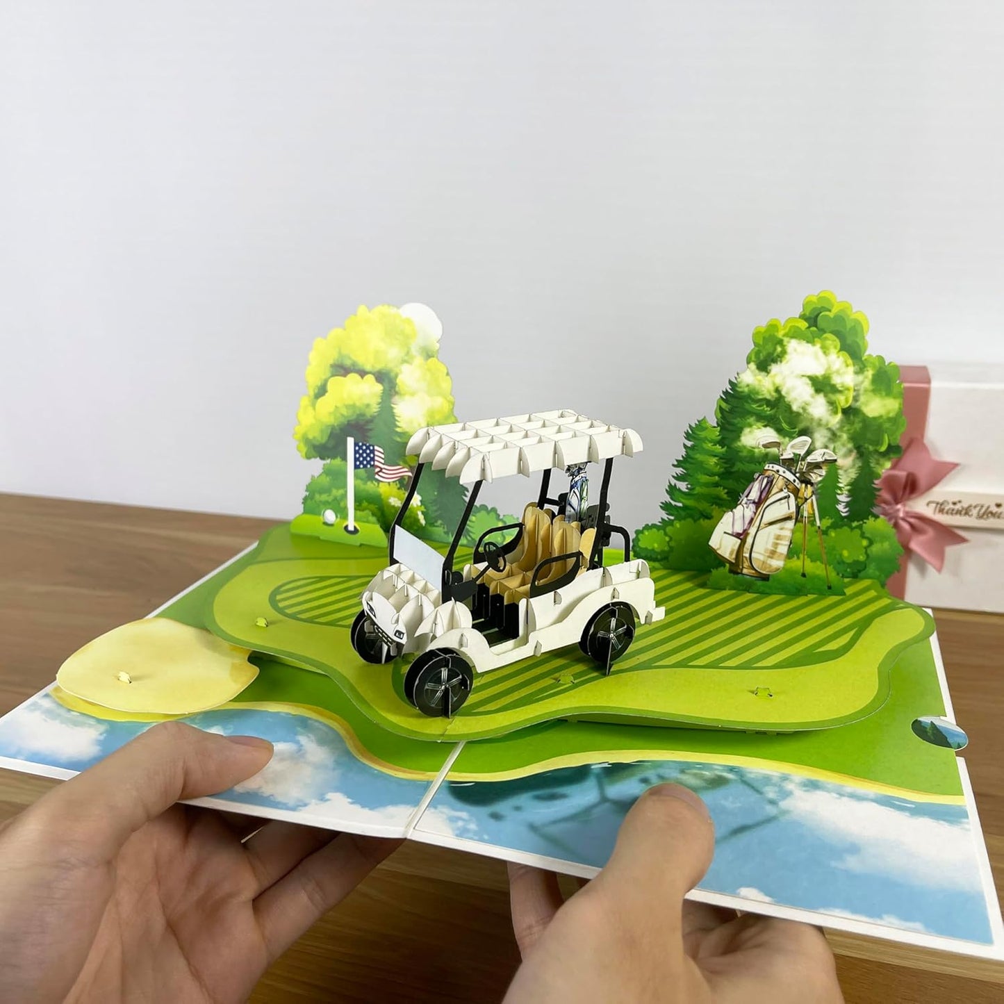 3D Golf Cart Popup Card - Handmade Paper Art for Birthday, Anniversary, Christmas, Father’s Day - Unique Greeting Card Gift for Him, Her, Mom, Dad, Son, Daughter, Husband, Boyfriend, Golfer