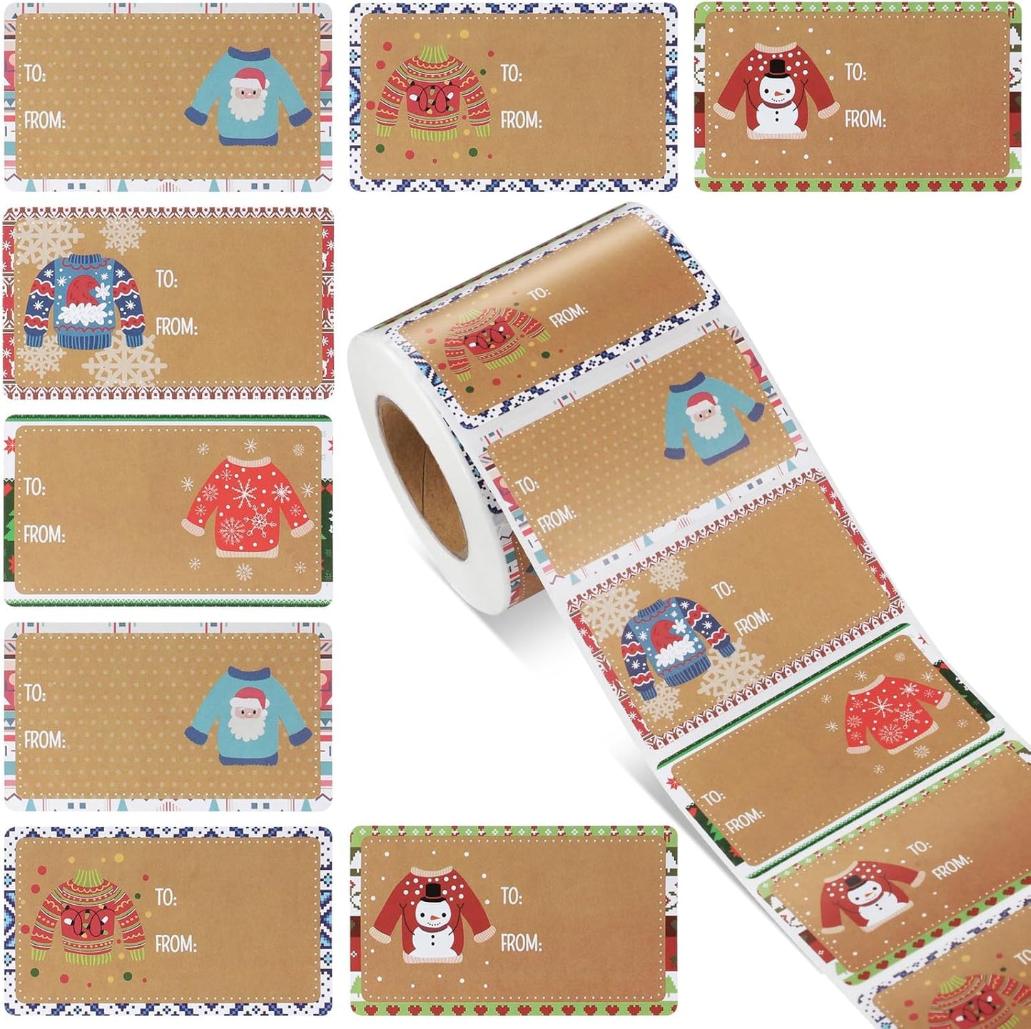 Outus 500 Pieces Christmas Tags Self Adhesive Gift Tags for Xmas Presents Christmas Name Labels Stickers for Wrapping Paper Festival Birthday Holiday Decor(Stylish Style,2.76 x 1.57 Inch)