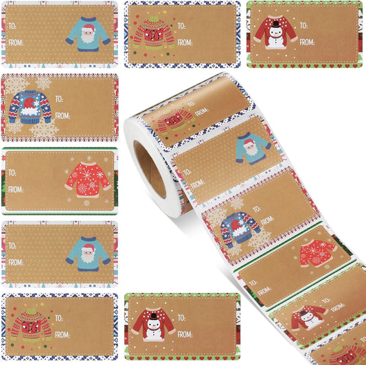 Outus 500 Pieces Christmas Tags Self Adhesive Gift Tags for Xmas Presents Christmas Name Labels Stickers for Wrapping Paper Festival Birthday Holiday Decor(Stylish Style,2.76 x 1.57 Inch)