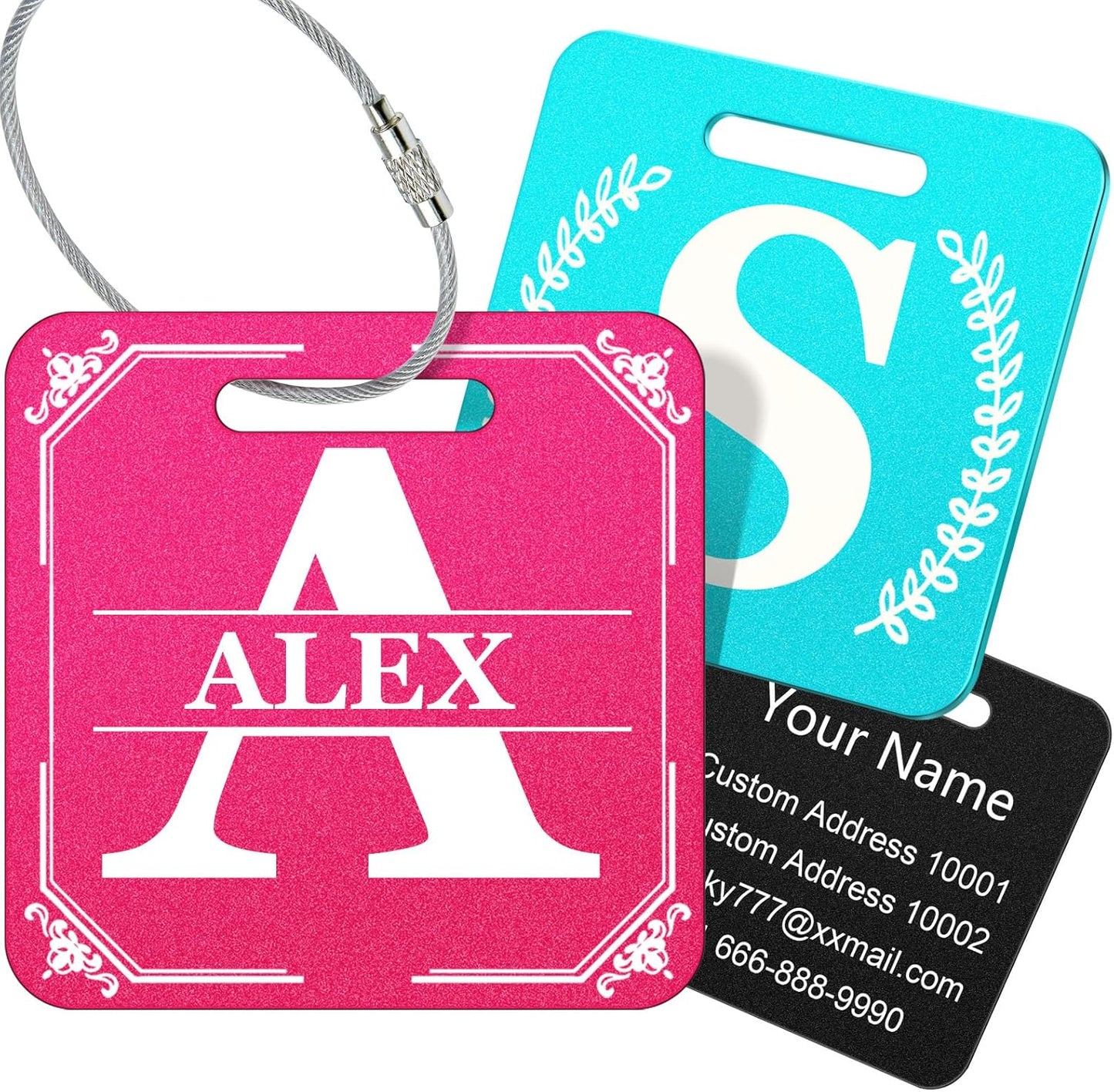 Personalized Initial Luggage Tags for Suitcases - Metal Engraved Custom ID Luggage Name Tag - School Bag Backpack Tags for Kids Women Travel Essentials Golf Baggage Accessories