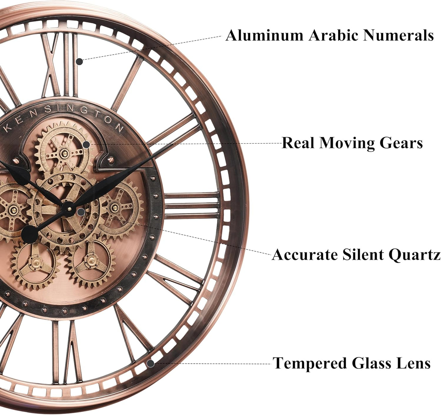 CLXEAST 28 Inch Oversized Large Moving Gears Wall Clock,Industrial Vintage Rose Gold Silent Wall Clock for Modern Farmhouse Living Room Home Decor,Copper Finish