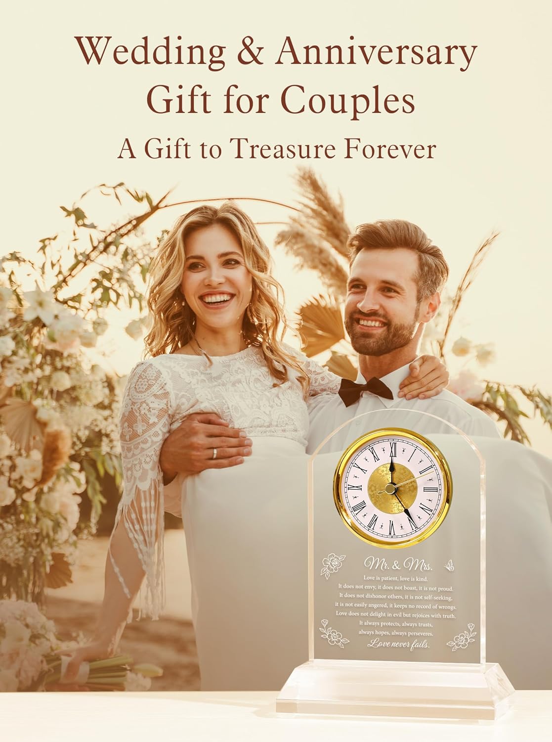 Wedding Gifts for Couples 2025, Newlyweds Gift for Bride and Groom Happy Anniversary Clock Unique Engagement Marriage Keepsake Mr & Mrs Bridal Shower Present, Gift Box Card (Battery Not Included)