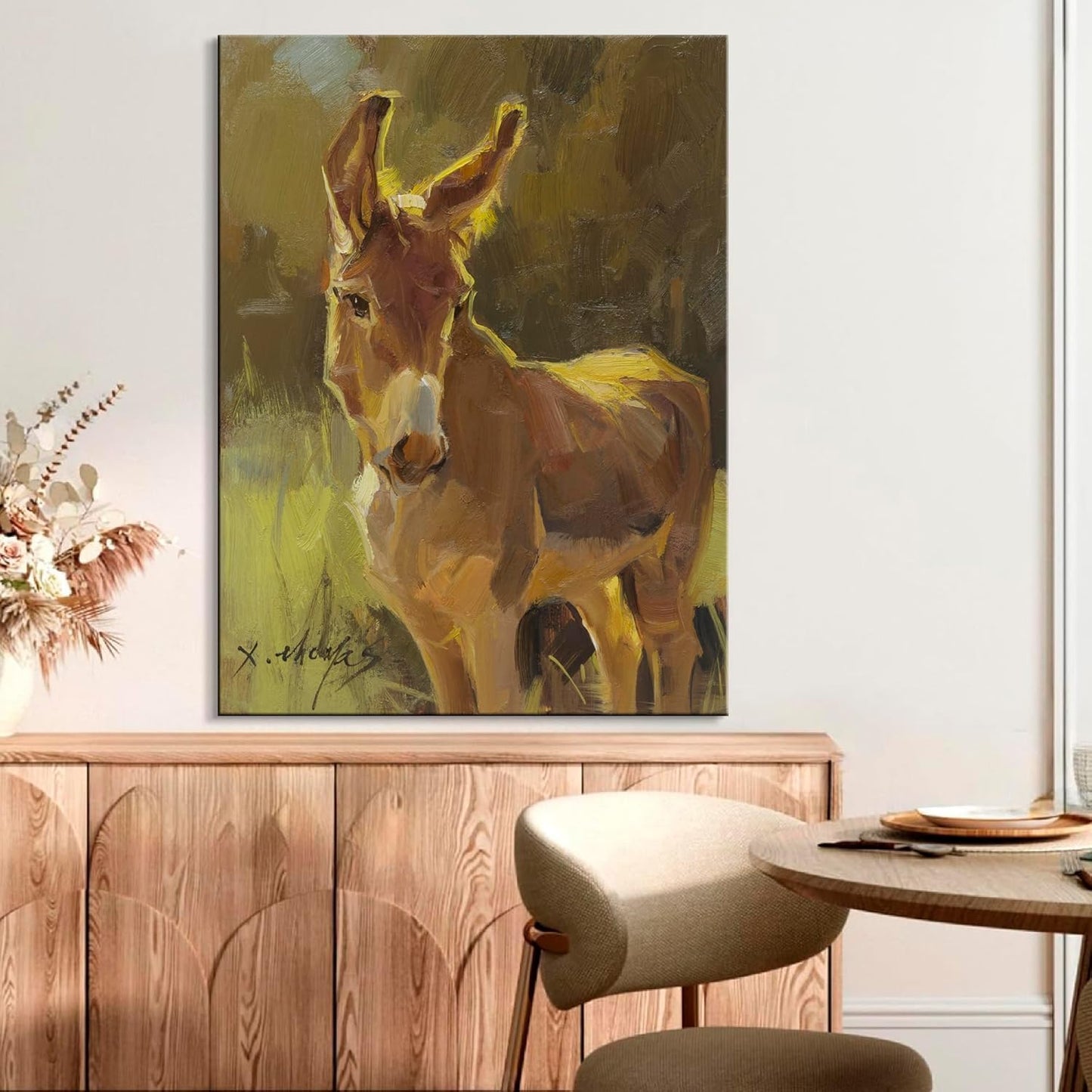 JZLDZS Large Donkey Wall Art for Living Room - Framed Rustic Farm Animal Canvas Print 24x32 Inch Ready To Hang Bedroom Wall Decor