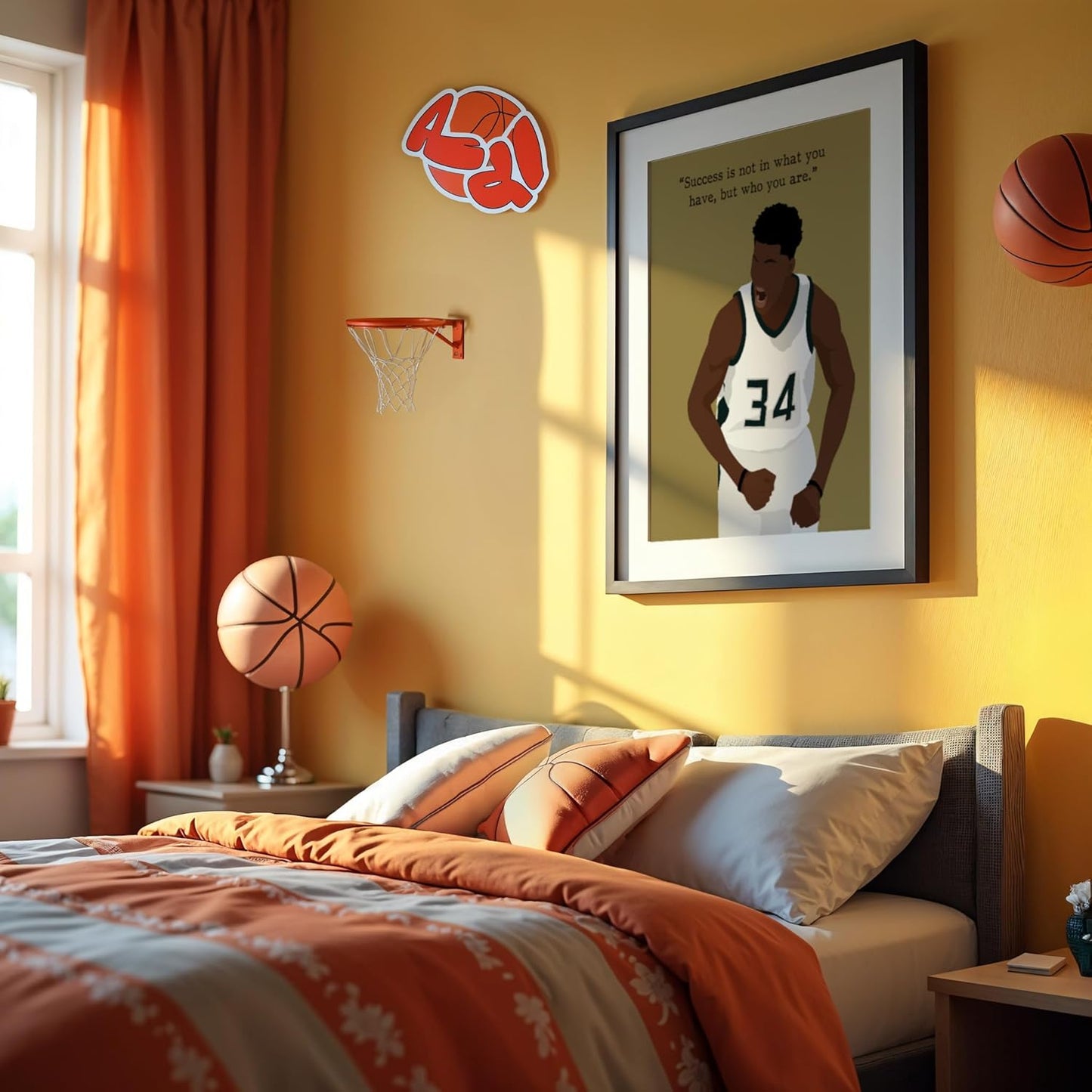 LOLUIS Motivational Basketball Superstar Hand-Drawn Artwork Sport Quote Wall Art Decorations (Unframed 16"x20", Basketball Player 6)