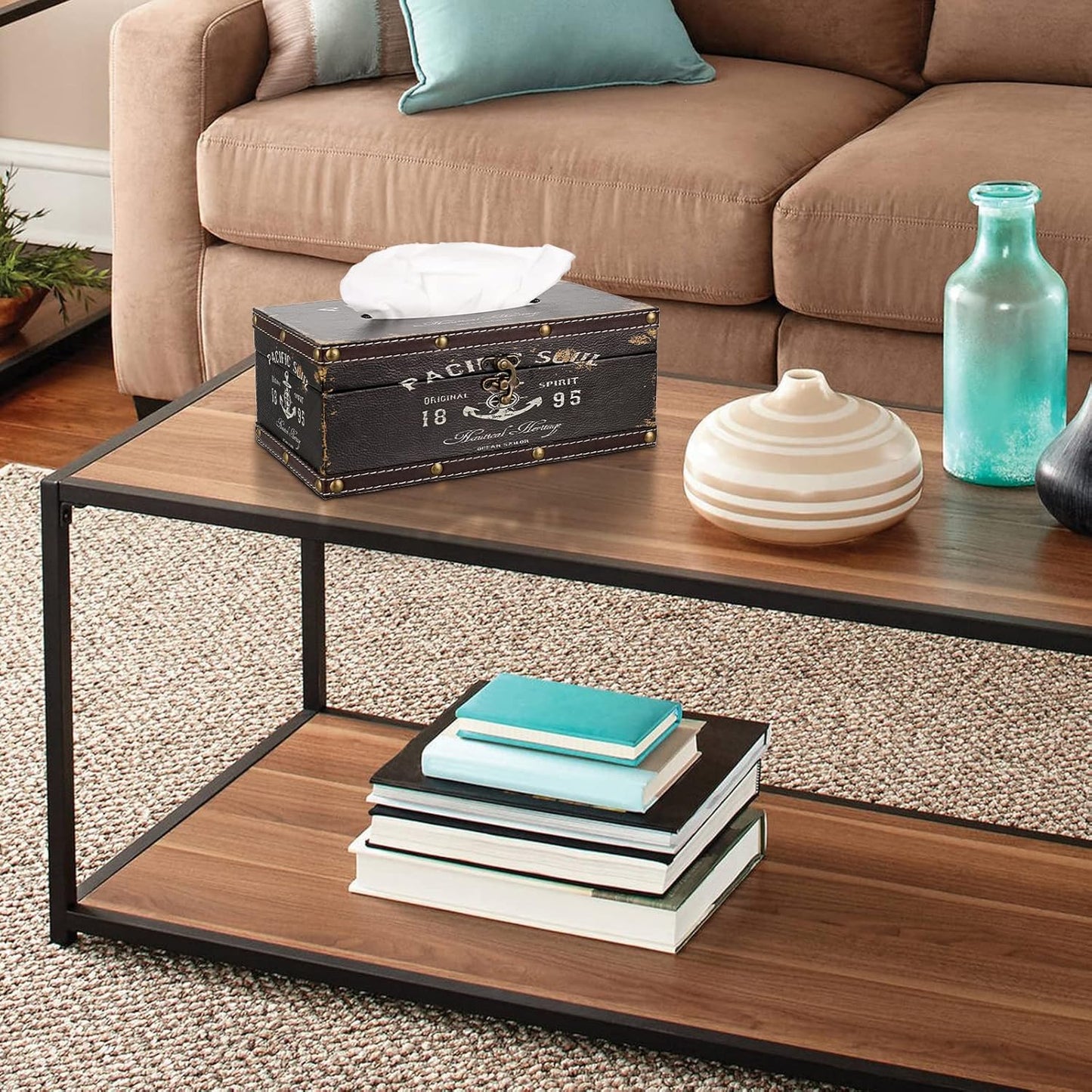 Sumnacon Tissue Box Cover Rectangle Tissue Box with Lid,Wooden Tissue Box Holder Retro Tissue Holder Decorative Tissue Cover for Bathroom Toilet Living Room Kitchen Table Desk OfficeDecor,Brown