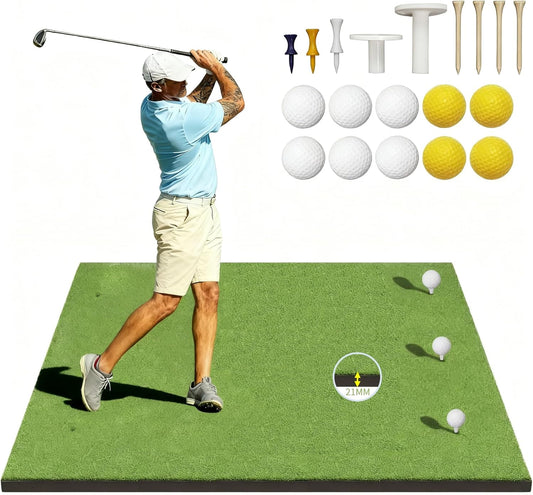 Golf Mat,Elite Golf Hitting Mats Practice Outdoor & Indoor,5x4ft Turf Driving Range Mats for Golf Simulators and Practice with 10 Balls,9 Tees,21|31mm Thickening Domivans