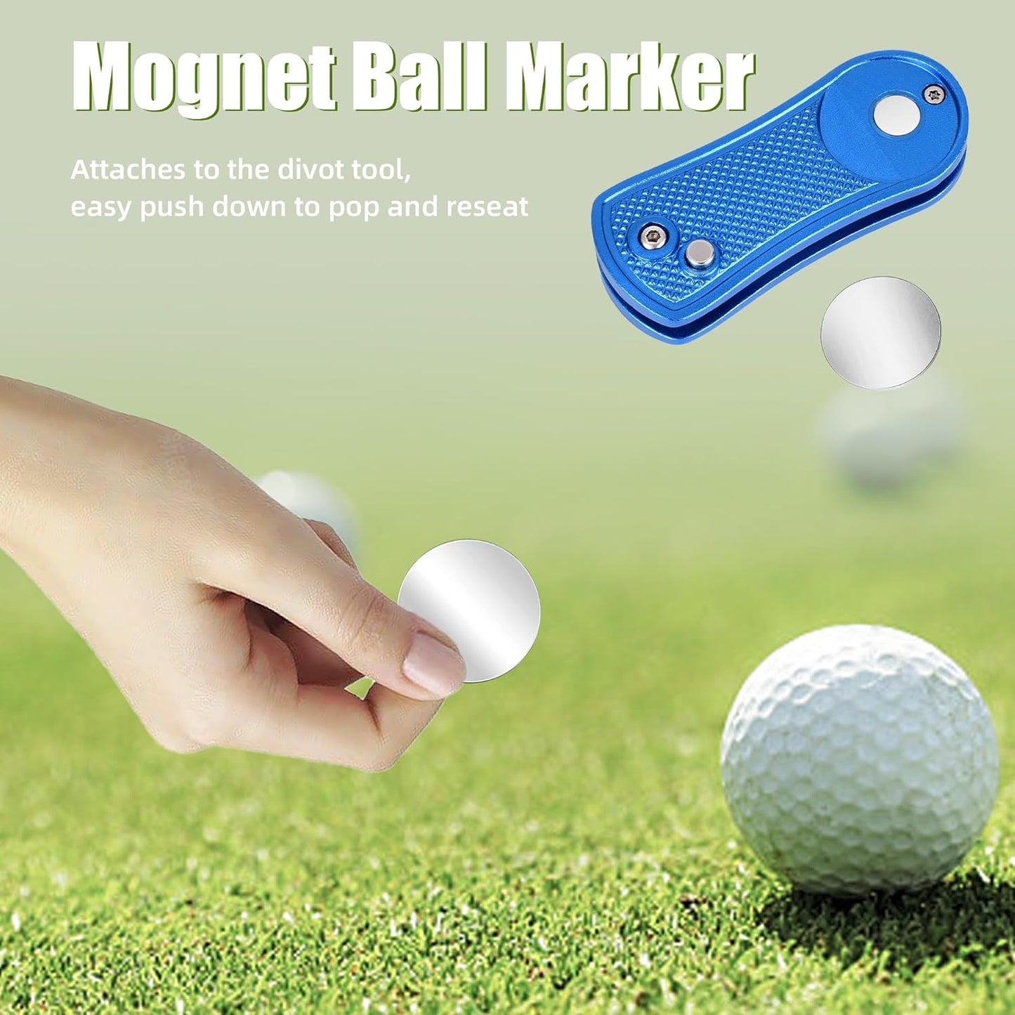 Mile High Life Golf Divot Repair Tool, All Metal Foldable Divot Tool with Pop-up Button & Magnetic Ball Marker
