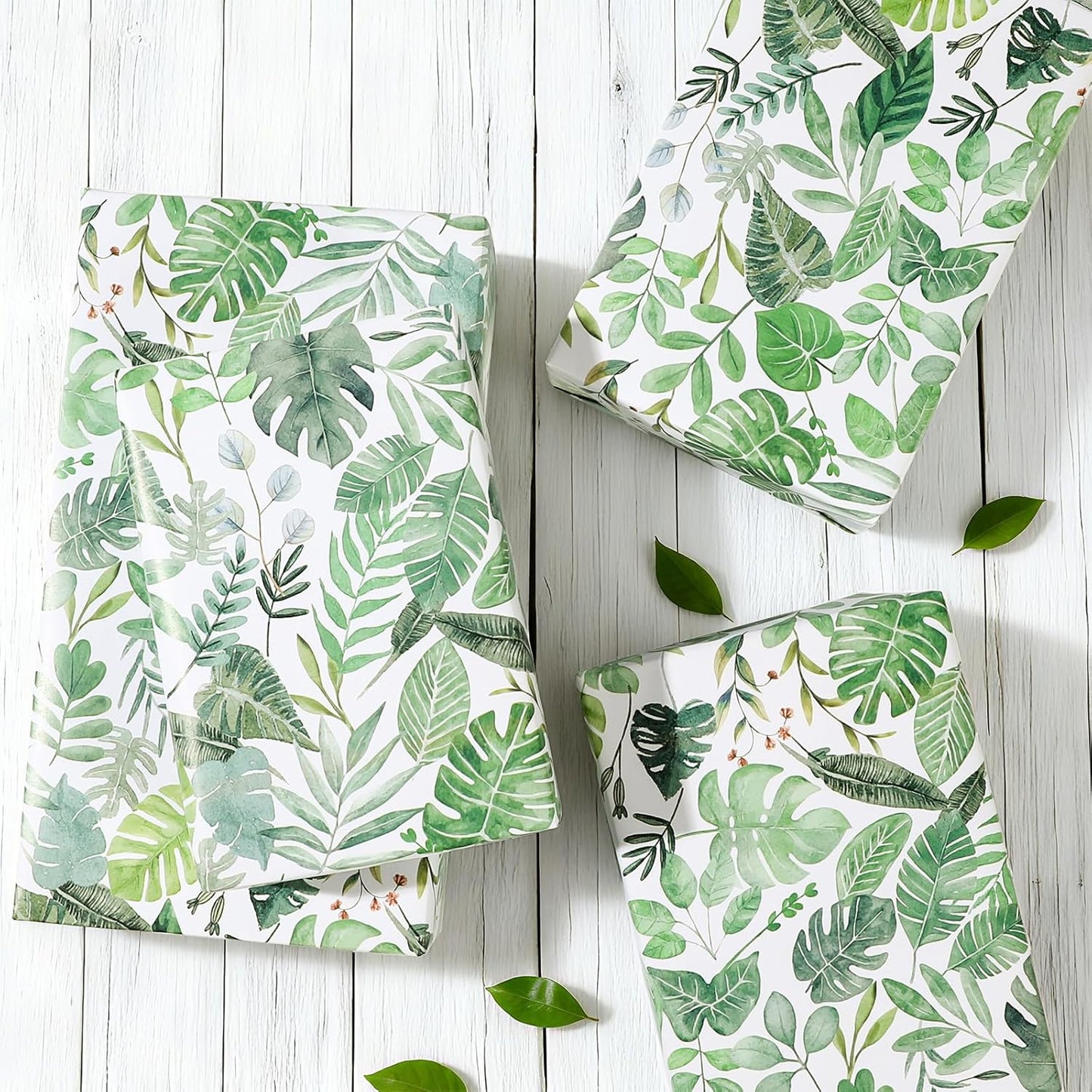Pineraap Greenery Wrapping Paper Roll - 17Inch x16.4Feet - Green Leaves Wrapping Paper Green Botanical Leaves Gift Wrap for Wedding,Bridal Shower,Party