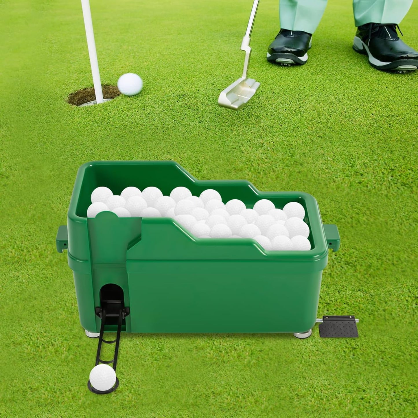 Automatic Golf Tee Machine with 9 Club Slots, Golf Ball Dispenser (Holds 100 Balls), No Electricity Needed – Golf Training & Practice Pitching Aid with 3 Batting Stands