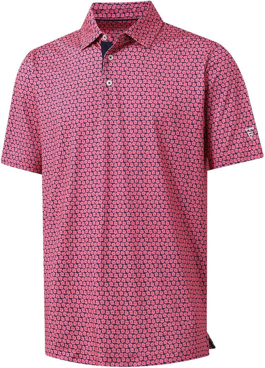 M MAELREG Mens Golf Shirt Short Sleeve Dry Fit Print Moisture Wicking Performance Patterns Collared Polo Shirt