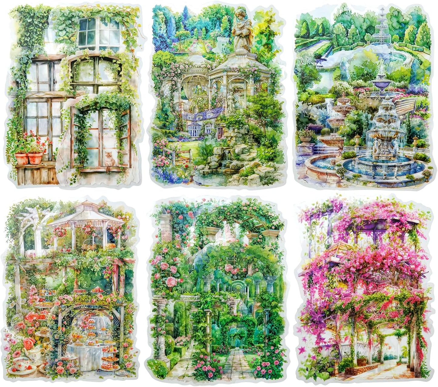 Cottagecore Garden PET Sticker Set, 60PCS Aesthetic Landscape Stickers for Scrapbooking, Journaling, DIY Crafts, and Art Supplies
