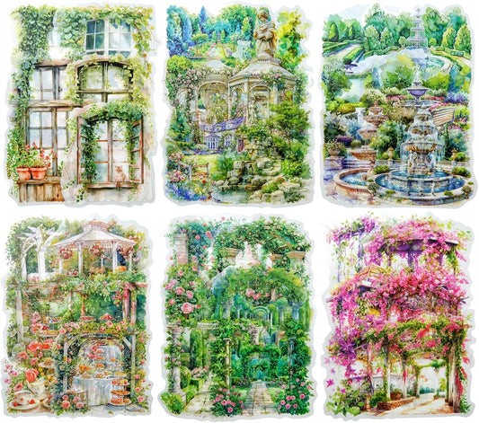 Cottagecore Garden PET Sticker Set, 60PCS Aesthetic Landscape Stickers for Scrapbooking, Journaling, DIY Crafts, and Art Supplies