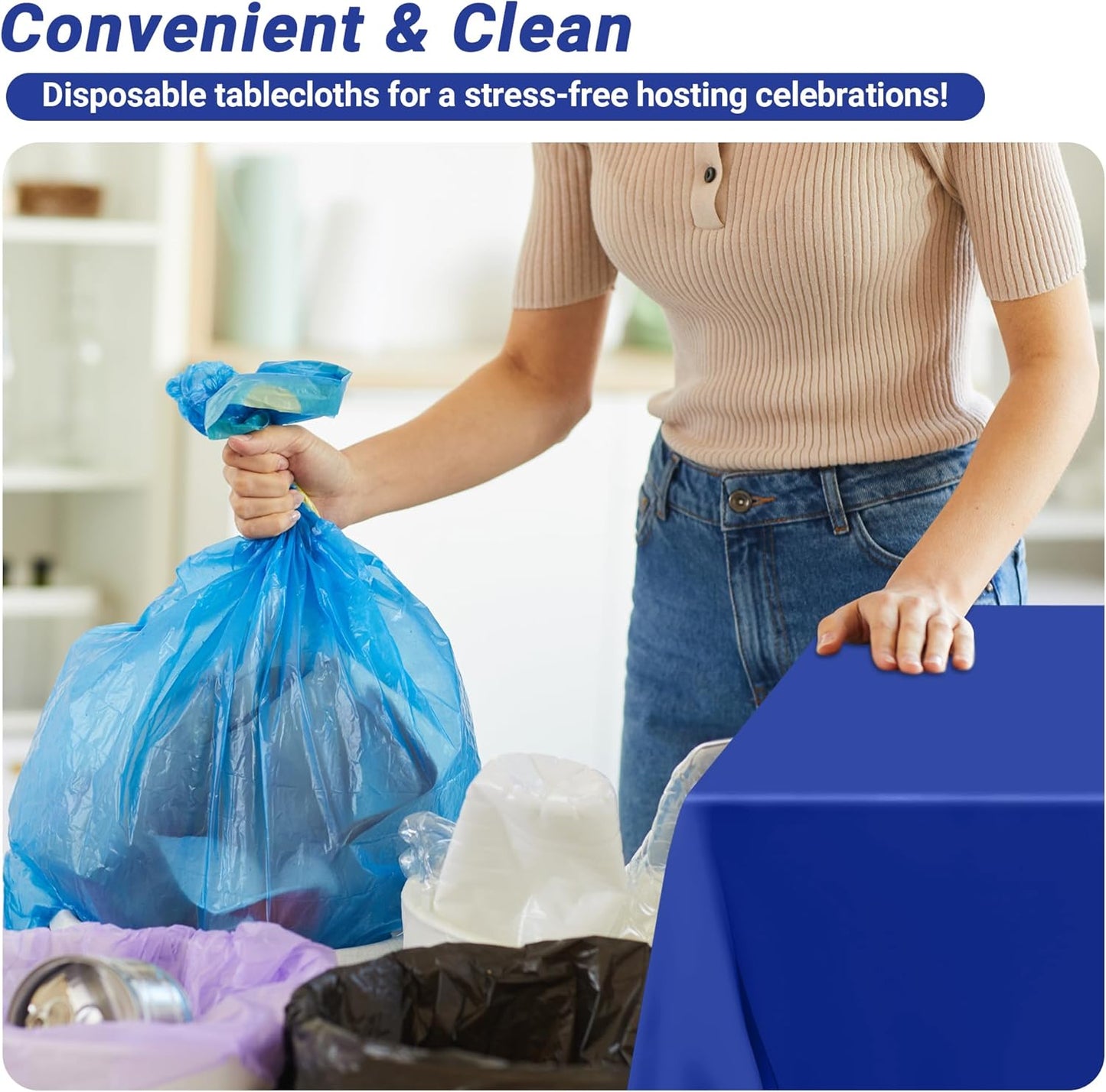 QZYL 4 PCS Blue Tablecloth, 54 x 108 Inches Plastic Table Cloth Disposable, Table Cloth for Parties, Picnic, Camping and Baby Shower Decorations, Leakproof Table Cover of Indoors Outdoors