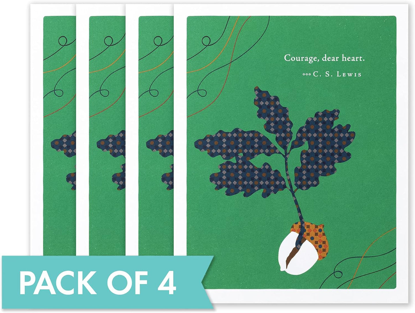 Compendium Positively Green 4-Pack of Encouragement Cards – Courage dear, heart (Four Cards Total, One Design, with Envelopes)