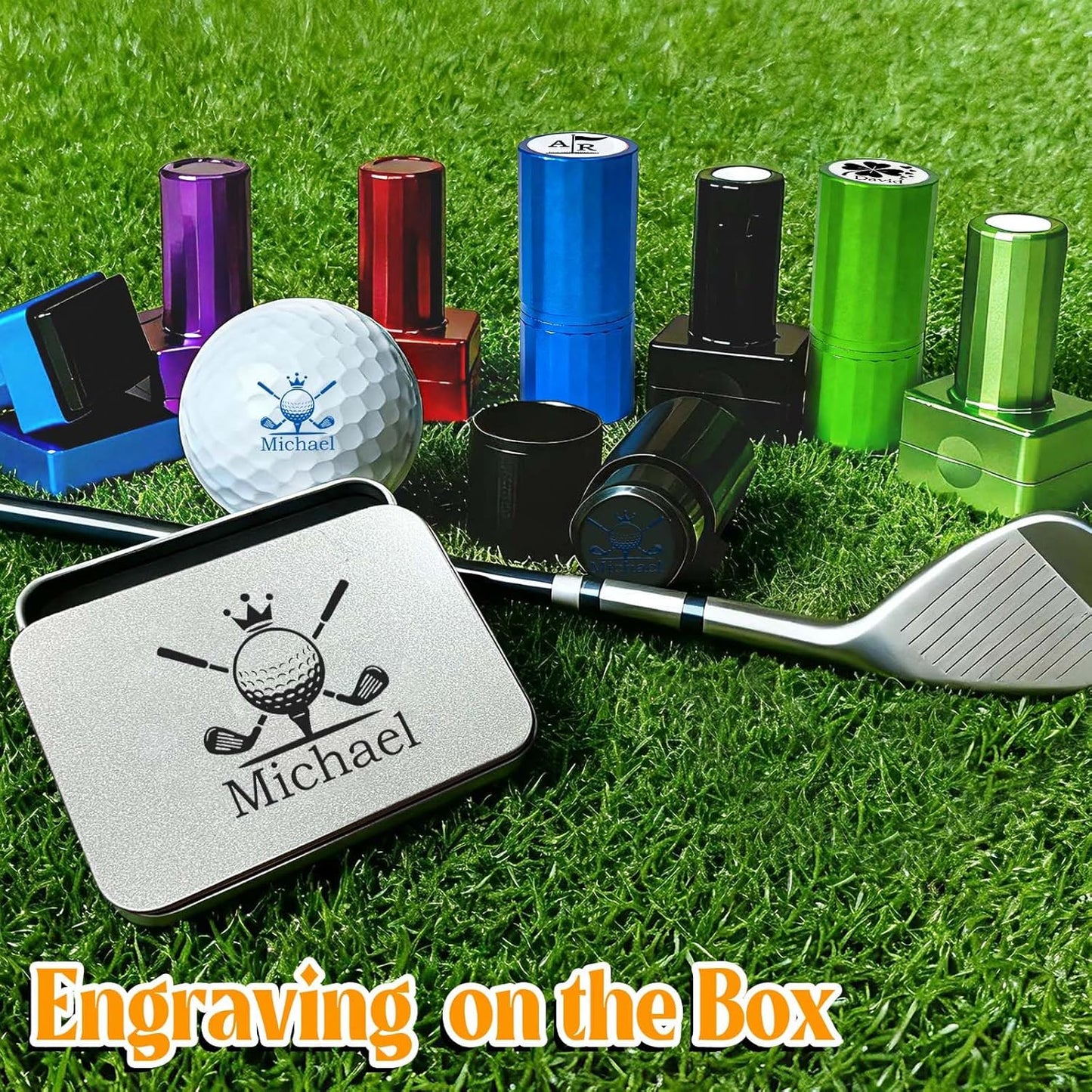 ONFAON Custom Golf Ball Stamp, Personalized Name Golf Ball Marker Stamp with Monogram Logo, Reusable Inking Customized Golf Stamper Accessories Gifts for Golfers