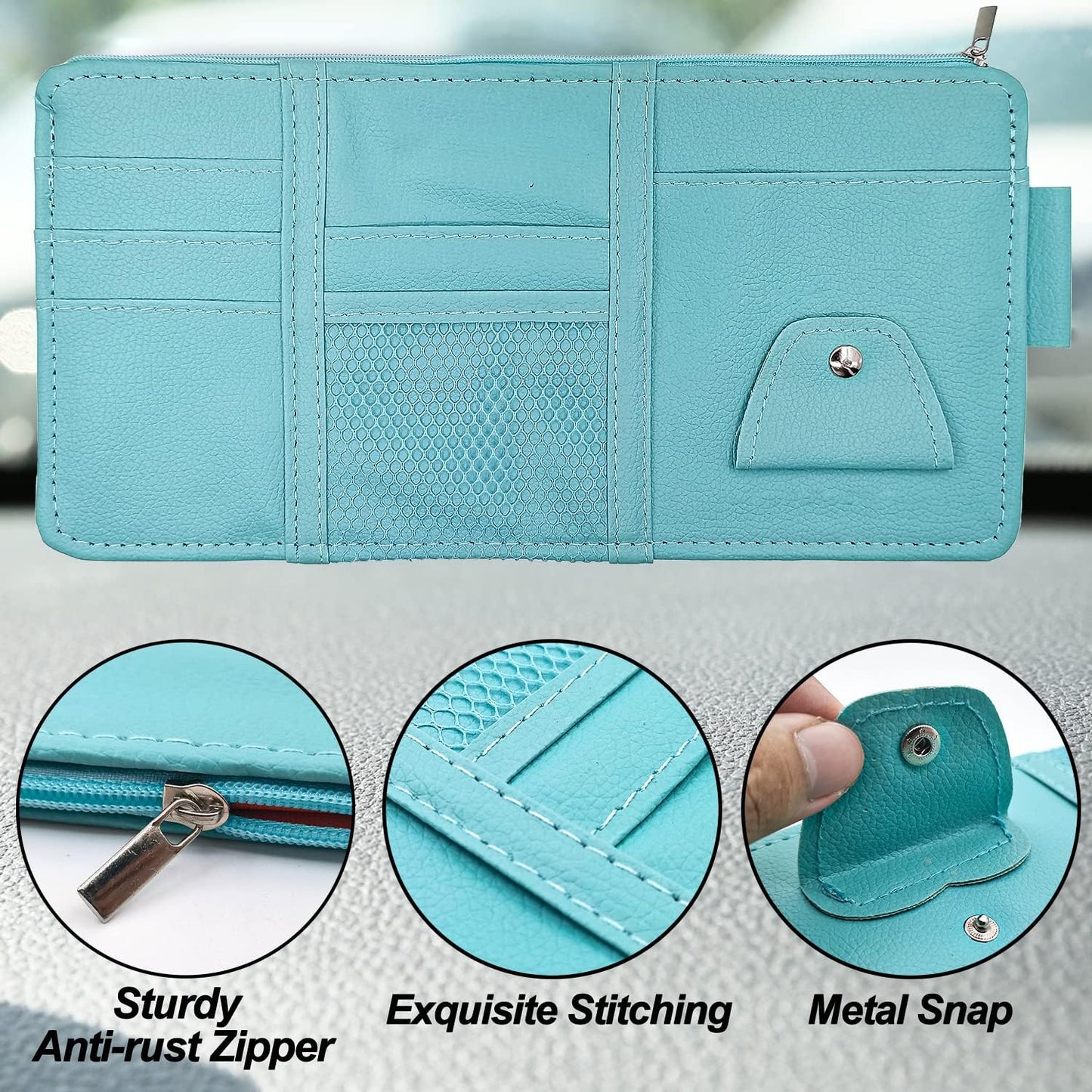 Keedolla Blue Car Sun Visor Organizer, Auto Car Sun Visor Gift Card Holder Storage Organizer Travel Document Holder with Zipper Pocket for Sedan, Trucks, SUV