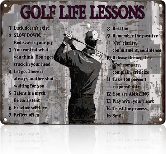 Golf Life Lessons Metal Tin Sign 12x16 Inch Funny Golf Tin Sign Golf Life Lessons Poster Home Kitchen Garden Bar Restaurant Cafe Office Shop Cave Man Are Wall Decor